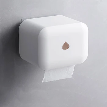 

Wall Mounted Roll Paper Holder Box Self With Cover Toilet Paper Dispenser Waterproof Shelf Storage Bathroom Supplies