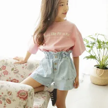 Детская одежда в Корейском стиле; коллекция года; сезон лето; стиль; Простые повседневные тонкие джинсы на завязках для девочек; INS; шорты; детская одежда