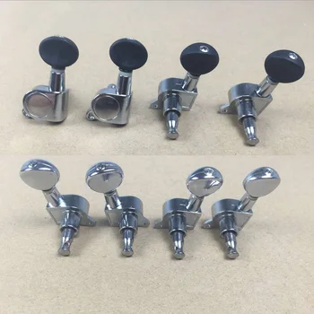 

1 Set 2R 2L Ukulele Enclosed Tuning Pegs Tuners Machine Heads Button Silver Black