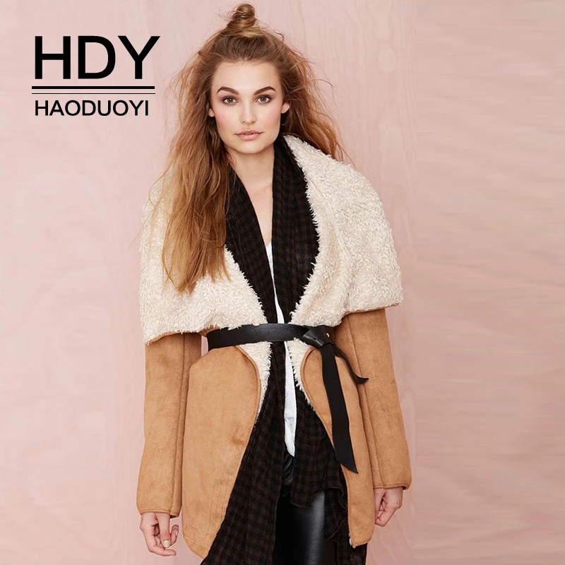 HDY Haoduoyi модная роскошная атмосфера привлекательные дикие Однотонная повседневная обувь из замши и плюша вкладыш талии теплые лацканы шаль Куртка с воротником