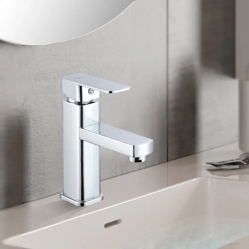 

Xing lang Sanitary Ware Square Single Bore Faucet Basin Faucet Hot And Cold Faucet Bathroom Single Bore Alloy Mixing Faucet