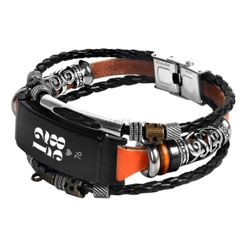 

National Style Woven Beads Wrist Strap Metal Buckle Watchband Replacement for FItbit Inspire Smart Bracelet Accessories