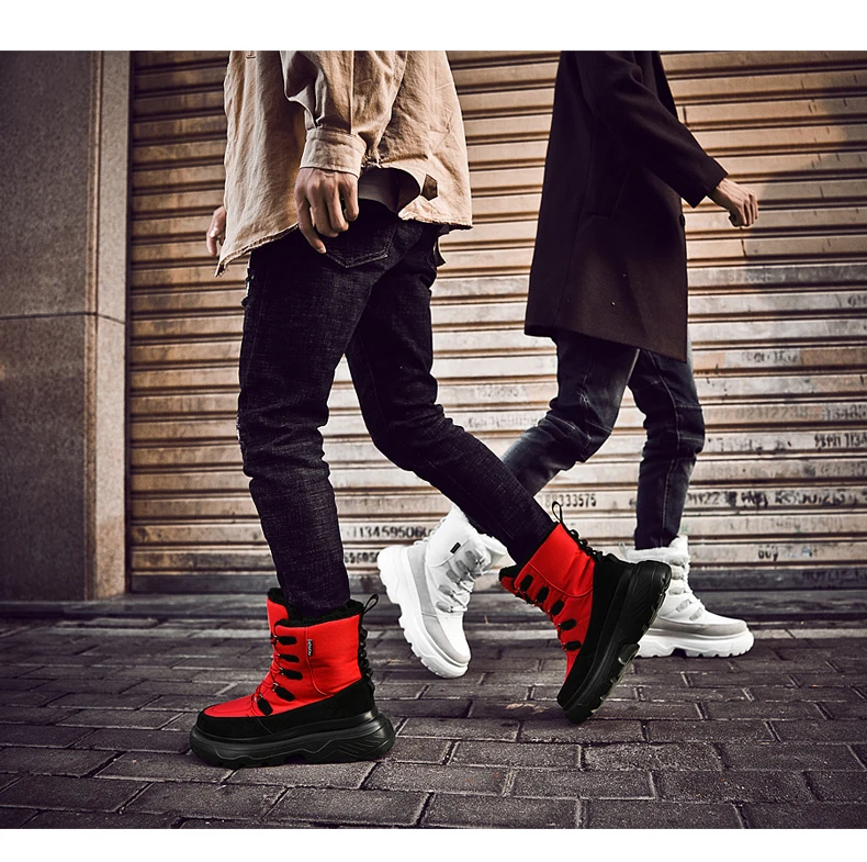 UEXIA, зимние мужские ботинки на платформе, водонепроницаемые, с мехом, плюшевые, теплые, мужские, повседневные, в стиле хип-хоп, до середины икры, кроссовки, обувь
