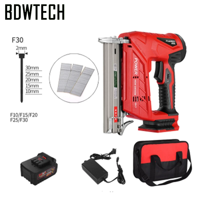 WITH 2.0AH F30 BDWTECH беспроводной пневматический пистолет 20V беспроводной пневматический пистолет f30 1022 422 гвоздя ружье с 2.0ah батарея бесплатного возврата - Цвет: WITH 2.0AH F30