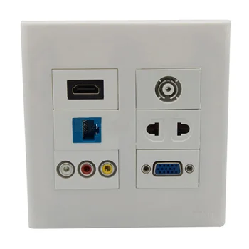 

120 Type 6-Bit Wall Socket 120 X 120mm DIY Socket HDMI VGA CAT6 RJ45 3RCA AV TV AC Power Wallboard Power Board Network Filter