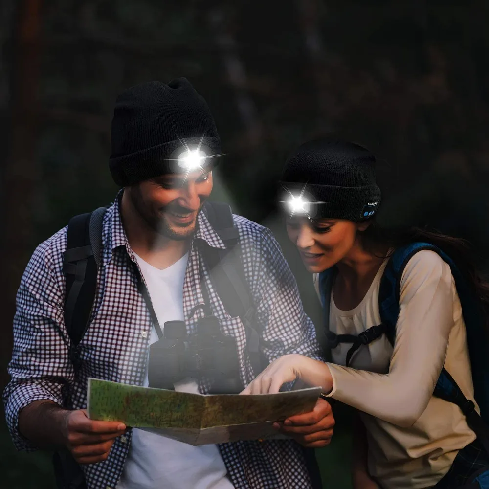 Unisex Bluetooth Beanie Hat LED Beanie Hat,Wireless Headphone USB Rechargeable Lighted Cap with Built-in HD Stereo Speak