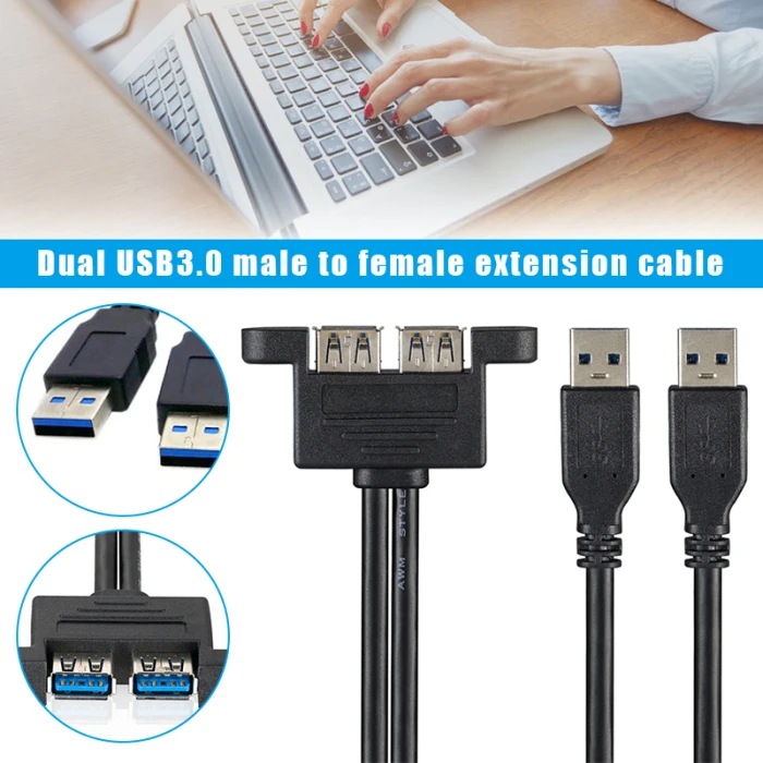 Двойной USB 3,0 папа к женскому удлинительному кабелю с отверстием для крепления винта для домашнего офиса GK99