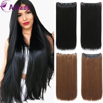 

AILIADE Synthetic Pure Color Long Straight Clip In Hair Extensions High Temperature Fiber Hair Extensions For Women Brown