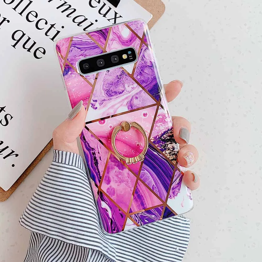 Purple Покрытие мраморный палец кольцо держатель чехол для телефона для samsung Galaxy Note 10 S10 S9 S8 Plus S10E A70 A50 A40 чехол силиконовый чехол - Цвет: Purple