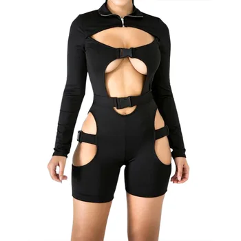 

Novelty Bandage Club Sexy Jumpsuit Women Hollow Out Long Sleeve Jumpsuit Women Skinny Shorts Sexy Bodysuit New Feeling Clothing
