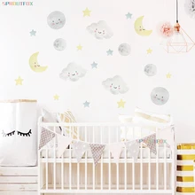 De dibujos animados Luna estrellas pegatinas de pared de nubes para habitación de bebé Sala vivero decoración Mural Calcomanía para el hogar PVC papel de niños etiqueta