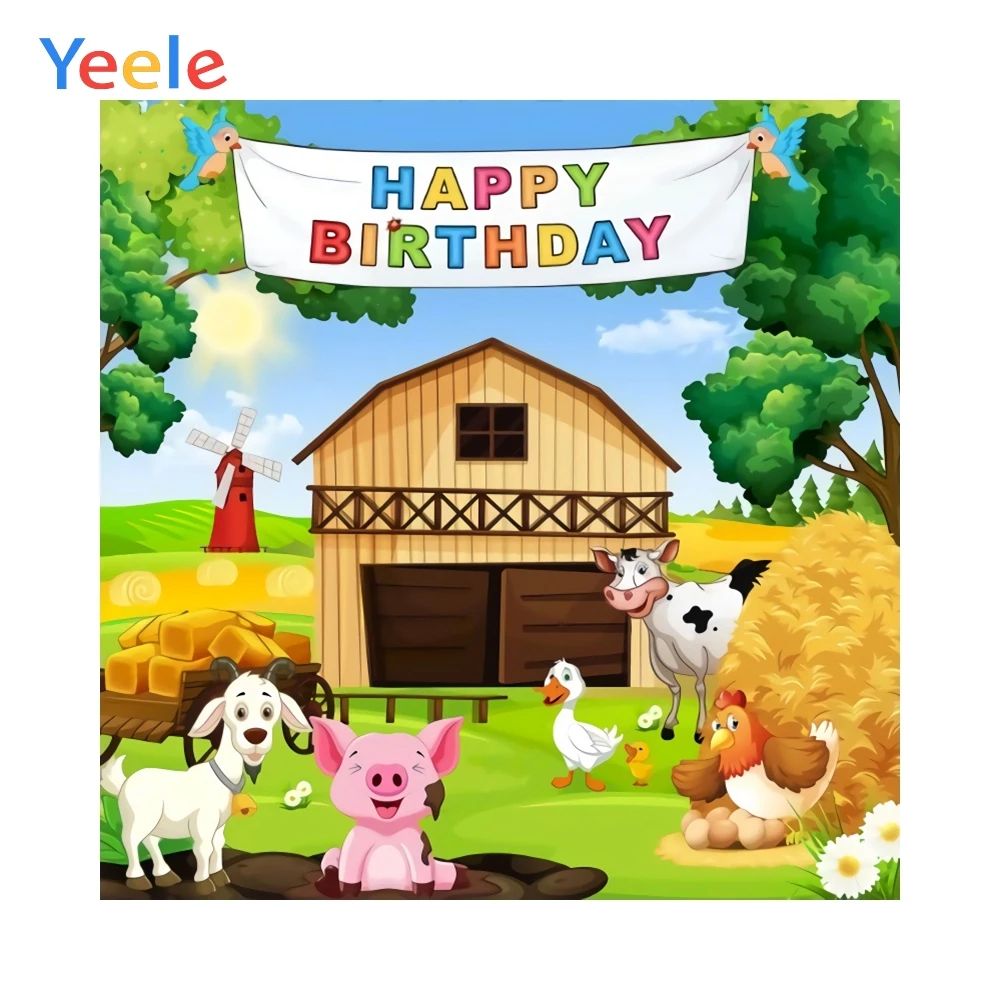 

Cartoon Farm Animals Party Baby Birthday Photophone Kid Portrait Photo Backdrops Custom Photography Backgrounds For Photo Studio