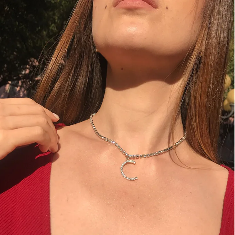 

ins cross-border hot style pendant necklace set auger letter sexy 0151 customizable drill collar bone chain letter