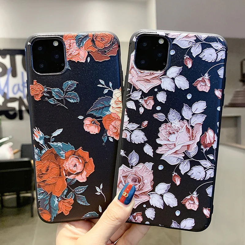 

For iPhone 11 Pro Max Case Protective Case For iPhone 7 8 6 Case For iPhone X XS Max XR 7 8 6Plus Case 3D Flower Case