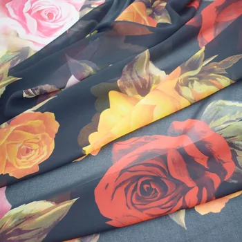 

Multi-color roses chiffon fabric for summer dress tissu au metre bazin riche getzner telas por metro tissus tecido tessuti stof