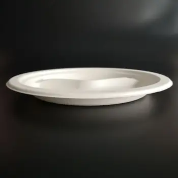 

50PCS 9 Inch Disposable Compostable Plates Round Food Plate with 2 Compartments M0XD