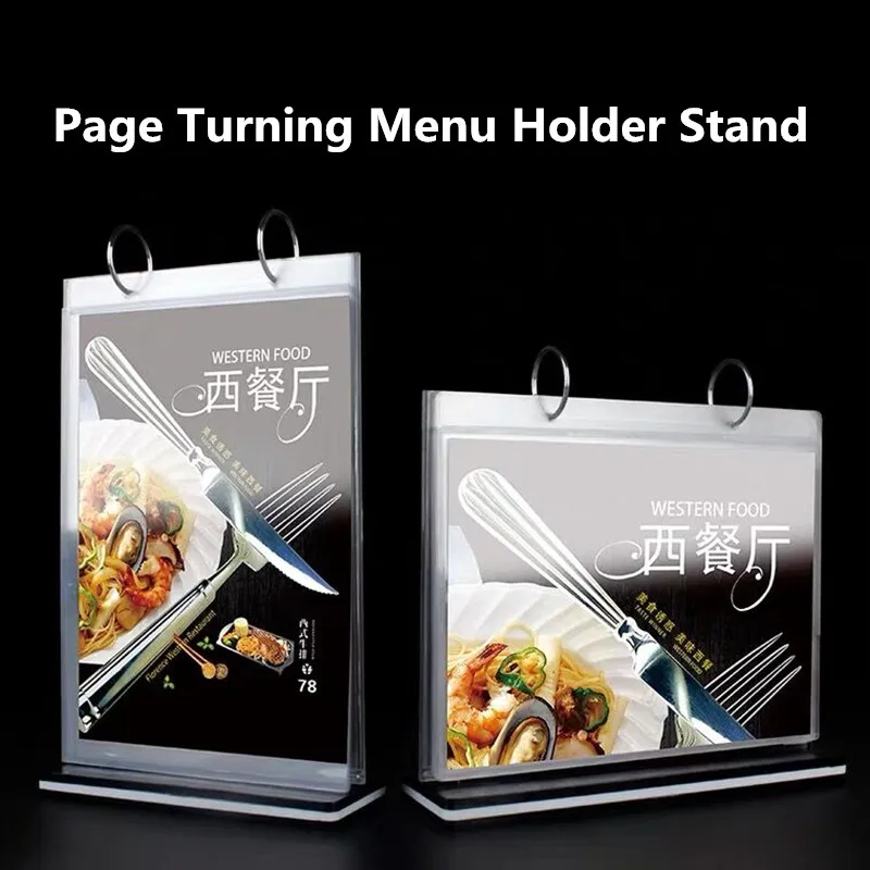 A4 Page Turning Table Menu Sign Holders Card Display Stand For School Hotel Office Store Restaurant Poster Paper Label Frame a4 multi page flip display card label display stand detachable label business menu holder