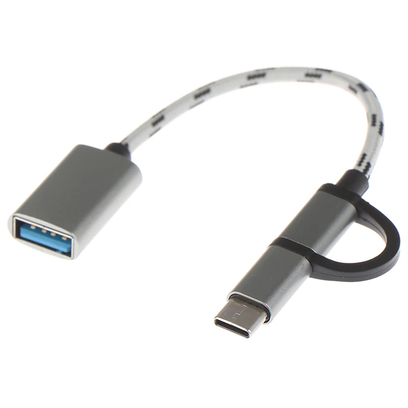 2 в 1 USB 3,0 OTG Кабель-адаптер для samsung нейлоновая оплетка Micro usb type C адаптер синхронизации данных - Цвет: Grey
