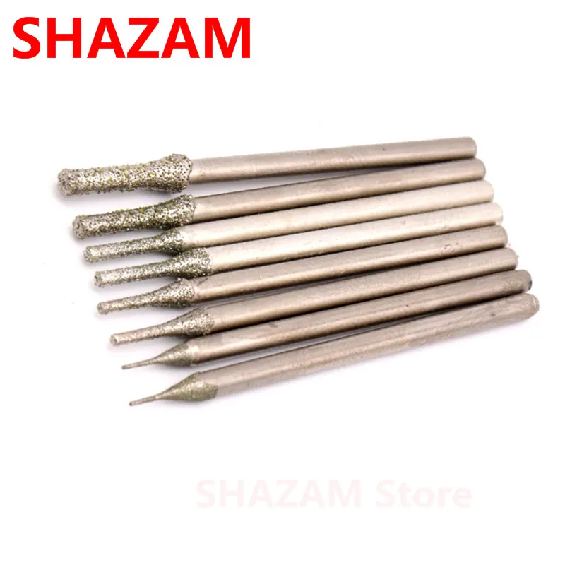 Diamond Grinding Head Burr Needle 2.35mm Shank Point Engraving Carving Polishing Glass Jade Stone Drill Bits Rotary Tools