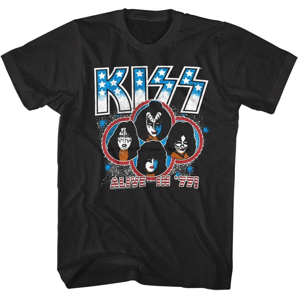 Мужская футболка Kiss Stars Alive in 1977 американская мультяшная рок-группа лица концерт