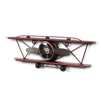 

Retro Style Wall Clock Garden Vintage Reading Room Hanging Wrought Iron Airplane Head Hanging Clock Watch Creative Hanging