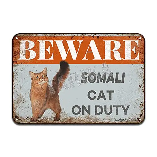 Beware Somali Cat On Duty Iron Poster Painting Tin Sign Vintage Wall Decor for Cafe Bar Pub Home Beer Decoration Crafts | Дом и сад