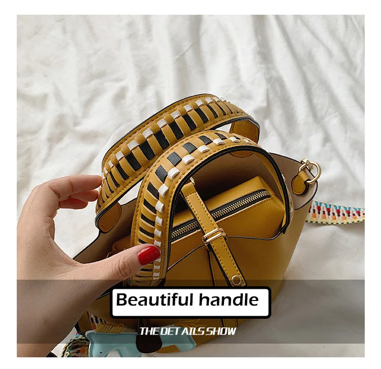 Women's Fashion Composite Bag 2pcs Female Leather Handbags Top Handle Bucket Bags Colorful Strap Crossbody Bag With Horse Tassel (6)