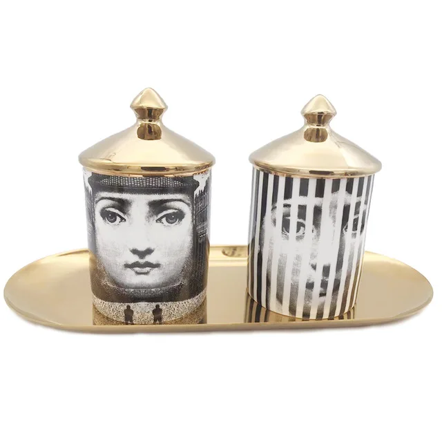 2 jars with dish Menschliches Gesicht schmuck dekorative glas Diy Handgemachte Kerzen halter Glas Retro Lina Gesicht Lagerung Bin Keramik Caft Ma - Цвет: 2 jars with dish