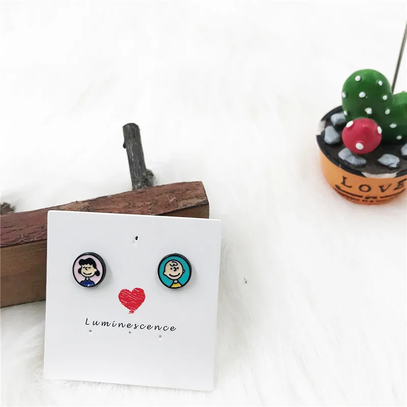 19 EUPNHY 1 Pair Cute Dogs Peanuts Hypoallergenic Earrings Cartoon Piercing Stud Earrings for Women Girls Small Earring Jewelry - Окраска металла: 19