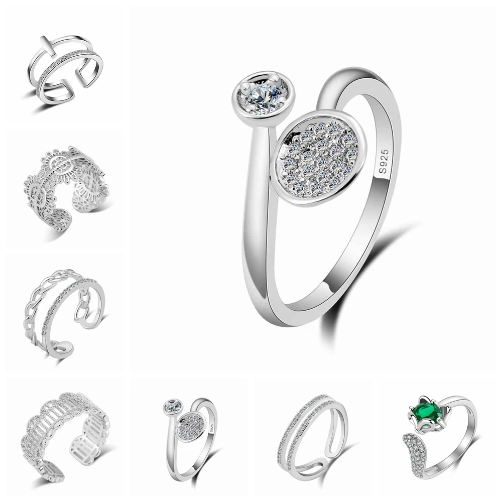 2022 Jewely Rings Collections 925 Sterling Silver Crystal Cubic Zirconia For Women Girls Party Resizable CZ Ring | Украшения и