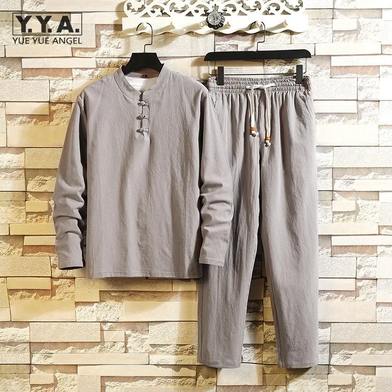 Mens Casual Long Sleeve Top Loose Set Lace Up Pantsuit Tracksuit Vintage Cotton Linen Harajuku Plus Size Men Two Piece Outfits Mens Casual Long Sleeve Top Loose Set Lace Up Pantsuit Tracksuit Vintage Cotton Linen Harajuku Plus Size Men Two Piece Outfits