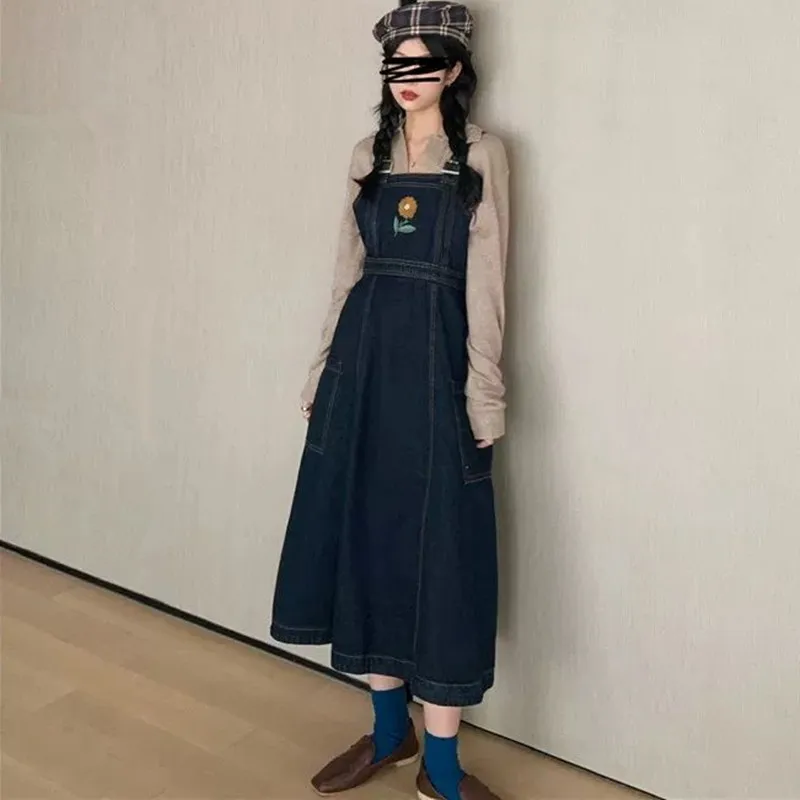 female long denim overall suspender skirt dress