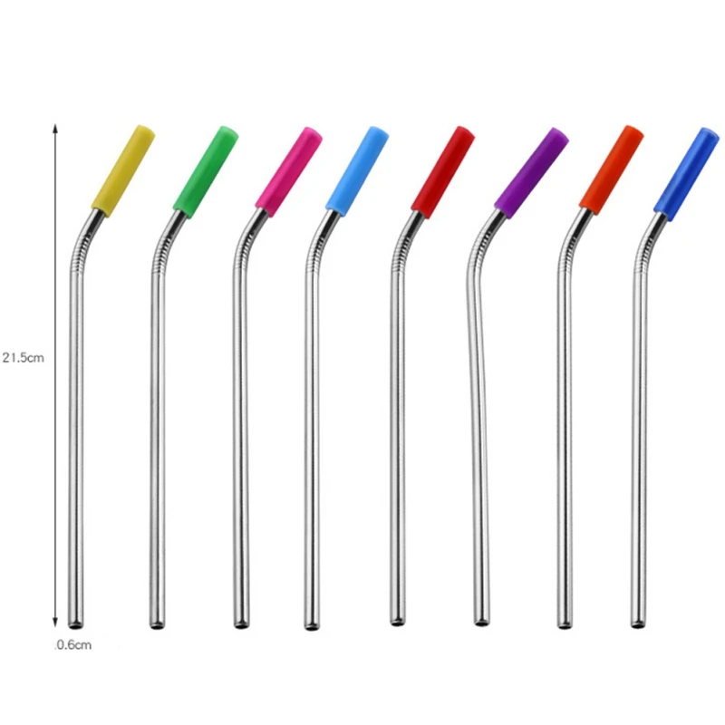 Многоразовая Нержавеющая сталь Соломинки с чистящей щеткой силиконовый чехол кухонные изогнутые прямые соломинка для напитков