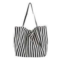 Ladies Classic Striped Canvas Handbag – Large Capacity Beach Tote, Casual Shoulder Bag for Women, Stylish Shopping & Travel Bag - Image 4