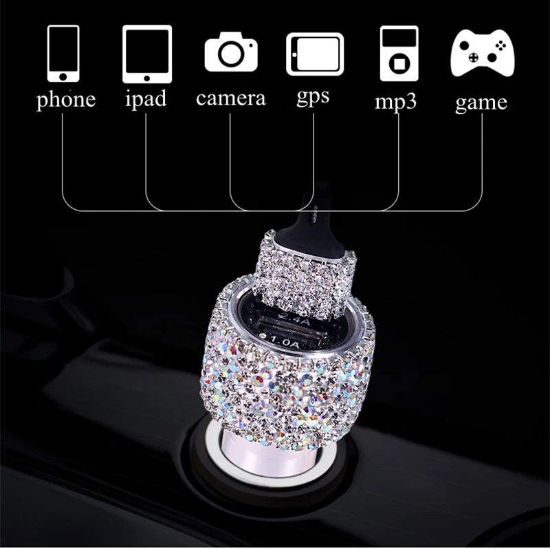 Dual-USB-Car-Charger-Bling-Bling-Handmade-Rhinestones-Crystal-Phone-Holder-3-in-1-Charger-Cable (1)