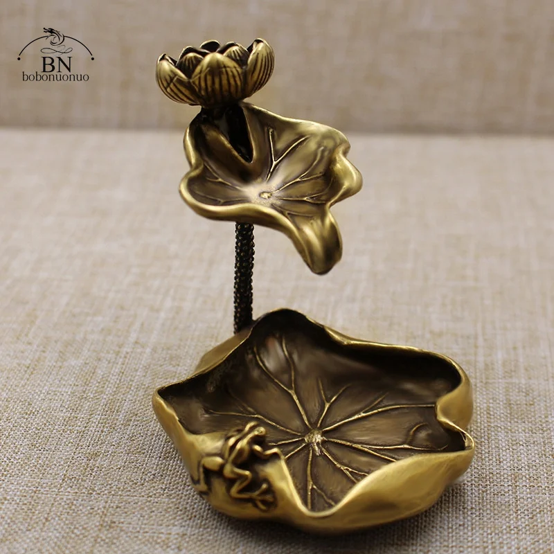 Antique Brass Lotus Leaf Backflow Incense Burner Decorations Solid Pure