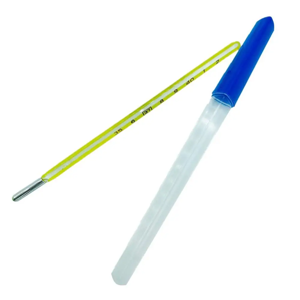 

1Pcs Baby Glass Clinical Thermometer Mercurial Flat Body Temperature Measuring Instrument Yellow Mercury Glass Thermometer