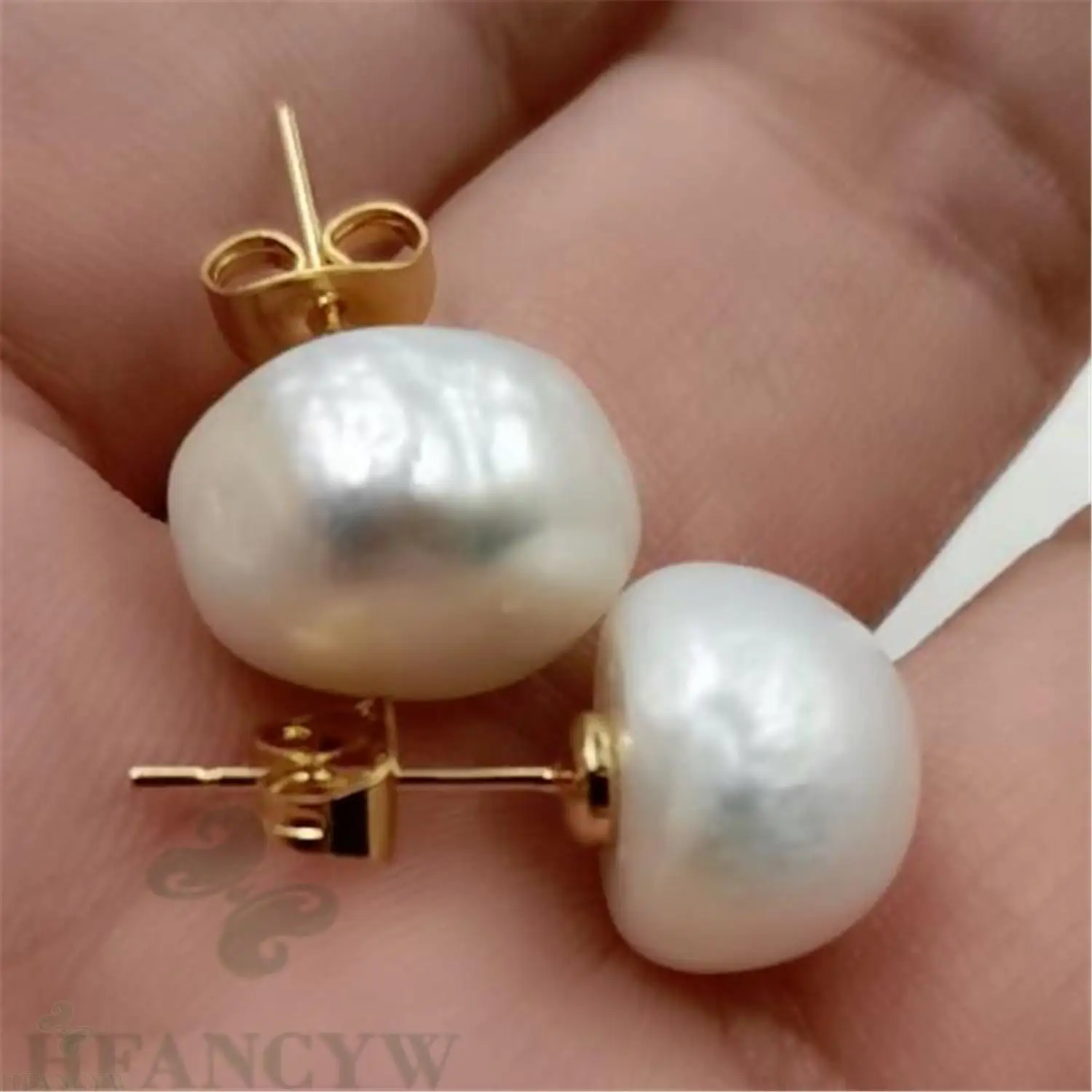12-14MM Mabe White Baroque Pearl 18K Gold Earrings Classic Ma Bei Personality Gorgeous Delicate