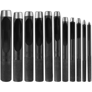 

SHGO HOT-11Pcs Round Steel Hollow Punch Set, 1-11mm Leather Craft Hollow Hole Punch Tools for Leather, Watch Band, Canvas, Eyele