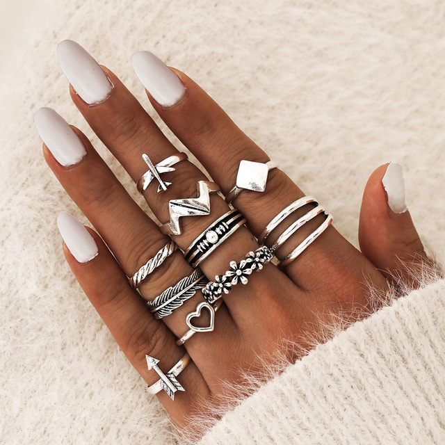 Trendy Arrow Star Knuckle Finger Ring Set For Women Boho Crystal Stone Geometric Female Wedding Party Jewelry Gift