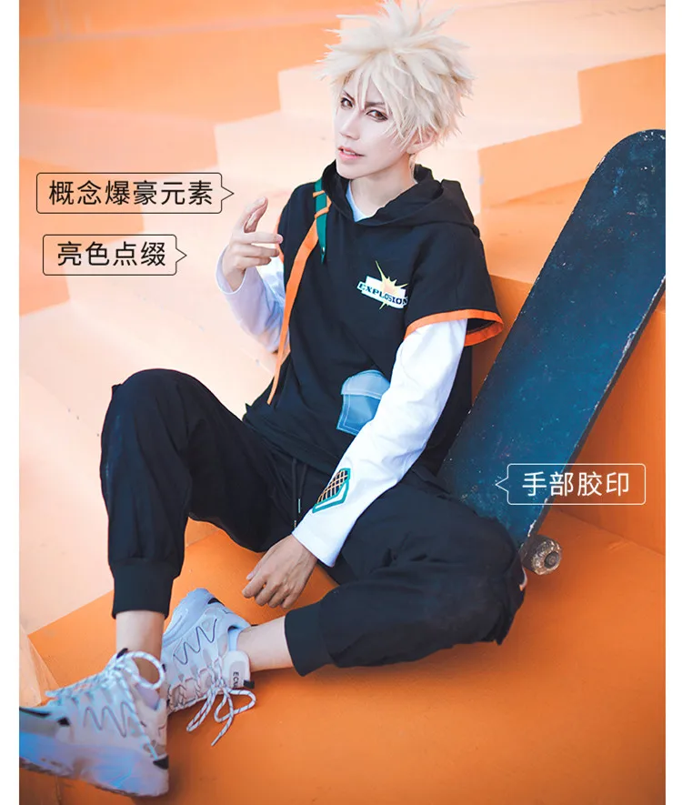 Костюм кацуки для косплея «My Hero Academy Bakugo», повседневные Костюмы, маскарадный костюм в стиле аниме, маленький свитшот с героем+ футболка