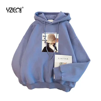 

Yzeqi Plush Hoodies Women Autumn Winter Sweatshirt New Fashion Korean Warm Pullover Sweatshit Student Loose Sport Coat Top