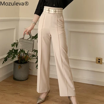 

Mozuleva Office Ladies Elegant High Waist Wide Leg Pants Double Sashes Pockets Casual Pants Female Trousers Women Long Pants