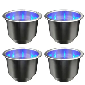 

4Pcs Stainless Steel Cup Drink Holder Blue LED Built-in Universal for Boat Car L9BC