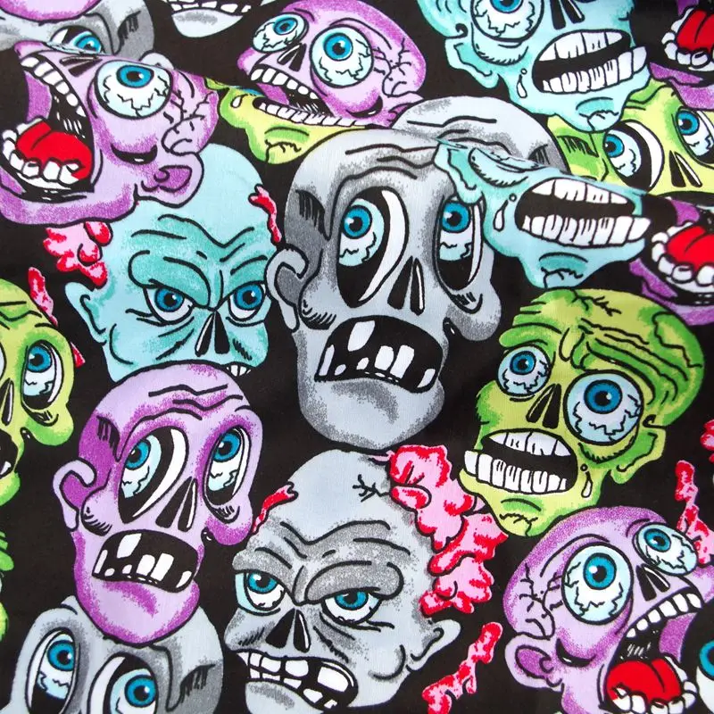 

1 yard Colorful Skull Printed Cotton Satin Fabric for sleepwear，soft and smooth fabric (width=140cm)