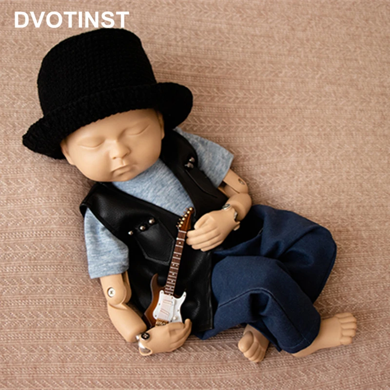 Dvotinst Newborn Photography Props Baby Boys Gentleman Outfits Cowboy Clothes Set Fotografia Accessories Studio Shoot Photo Prop dvotinst newborn photography props baby boy gentleman plaid outfit set with beret hat bow tie set studio shoot photo props