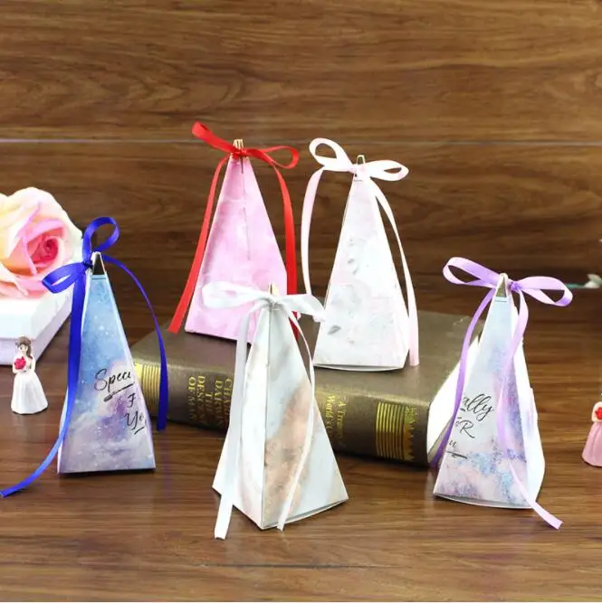 

100pcs White/Pink/Blue Marble Pattern Pyramid Wedding Favor Boxes Baby Shower gift box Birthday Party Candy Box