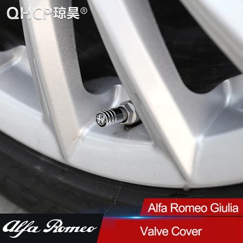 

QHCP Metal Car Wheel Tire Air Valve Stem Cap 4Pcs Emblem Carbon Fiber Valve Cover Protection Accessories For Alfa Giulia Stelvio
