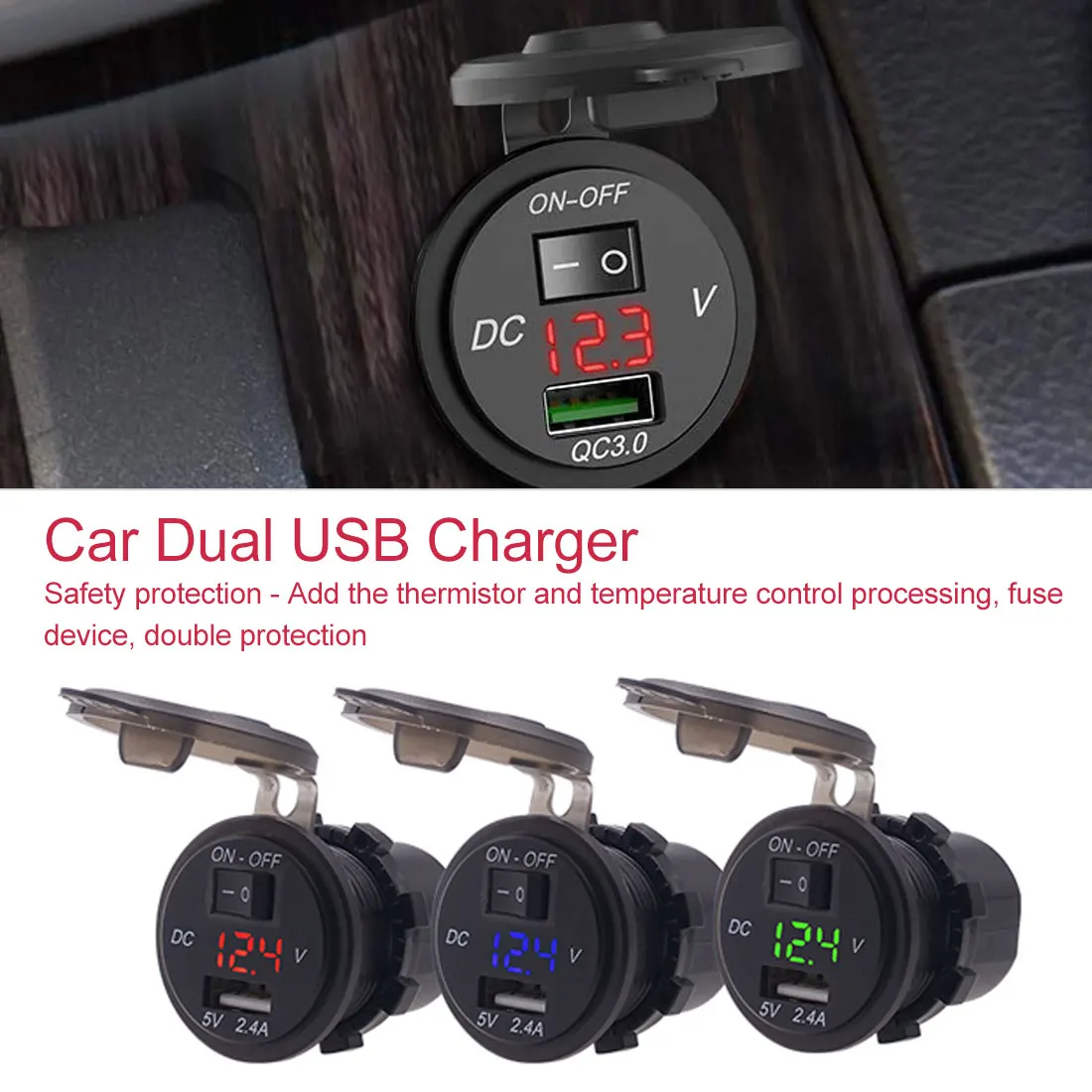 

QC 3.0 USB Motorcycle Boat Car Charger Socket Adapter LED Voltmeter With Switch Charger Adapter Socket For Motorcycle Truck