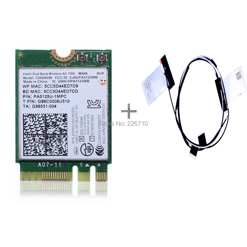7260AC NGFF WiFi WLAN карта Bluetooth 4,0 и 2 шт IPEX-4 Gen4 IPEX MHF4 антенна